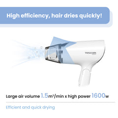 ELECOM Tescom Negative Ion Hair Dryer NTID292SG-W/Light Weight/1600w High Power/Quick Dry/Collapsible Grip/White